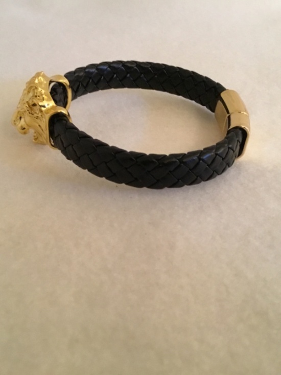 Men’s Black Woven Golden Lion Head Bracelet - Picture 3 of 7